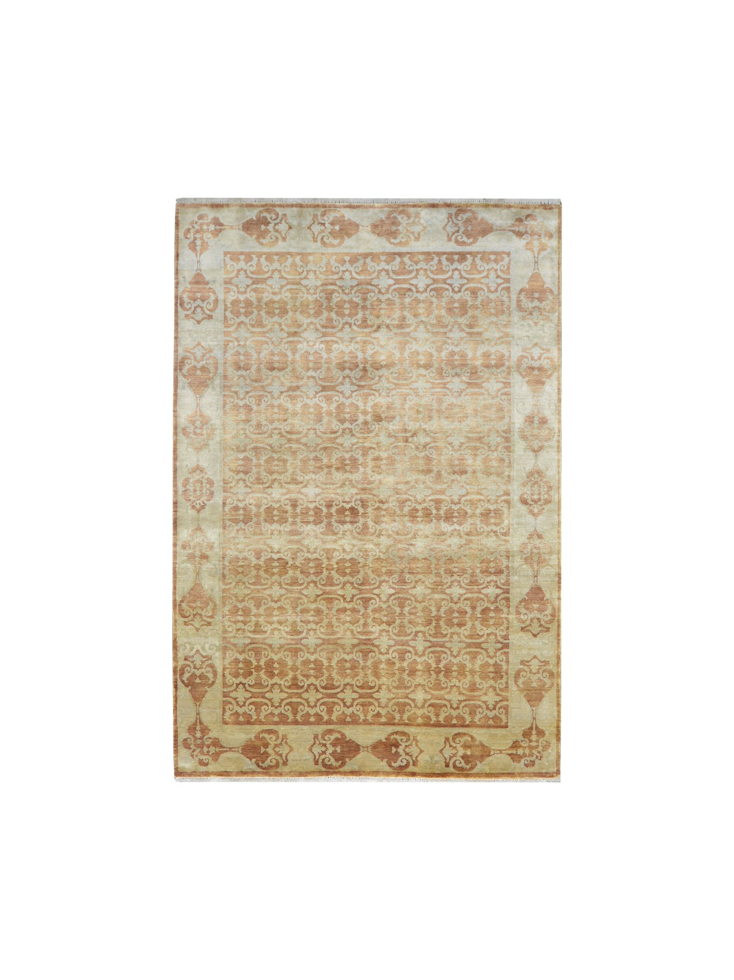 Get trendy with Ivory and Rust Pure Silk Transitional Handknotted Area Rug 6x8.10ft 182x269Cms - Transitional Rugs available at Jaipur Oriental Rugs. Grab yours for $3815.00 today!