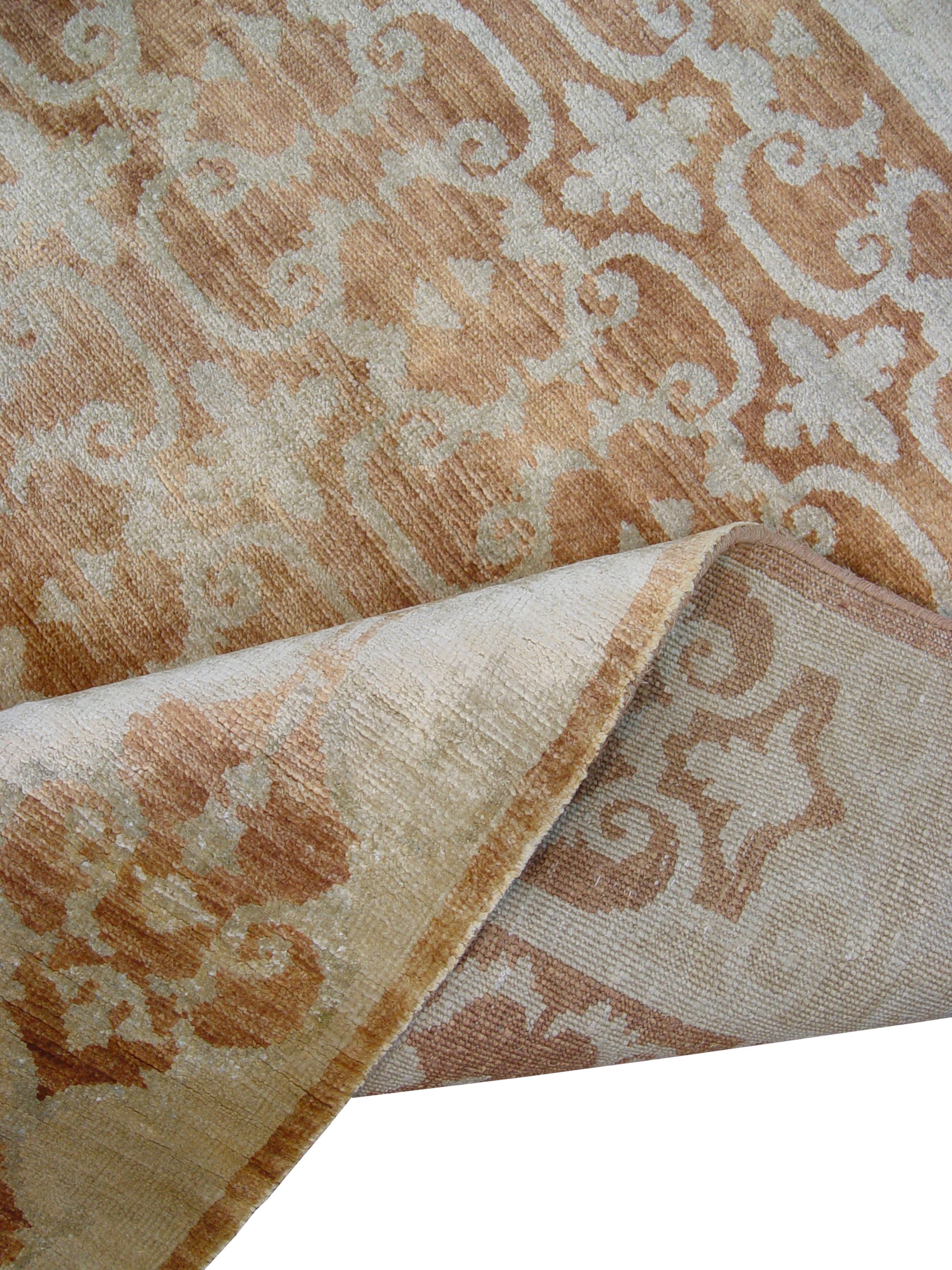 Get trendy with Ivory and Rust Pure Silk Transitional Handknotted Area Rug 6x8.10ft 182x269Cms - Transitional Rugs available at Jaipur Oriental Rugs. Grab yours for $3815.00 today!