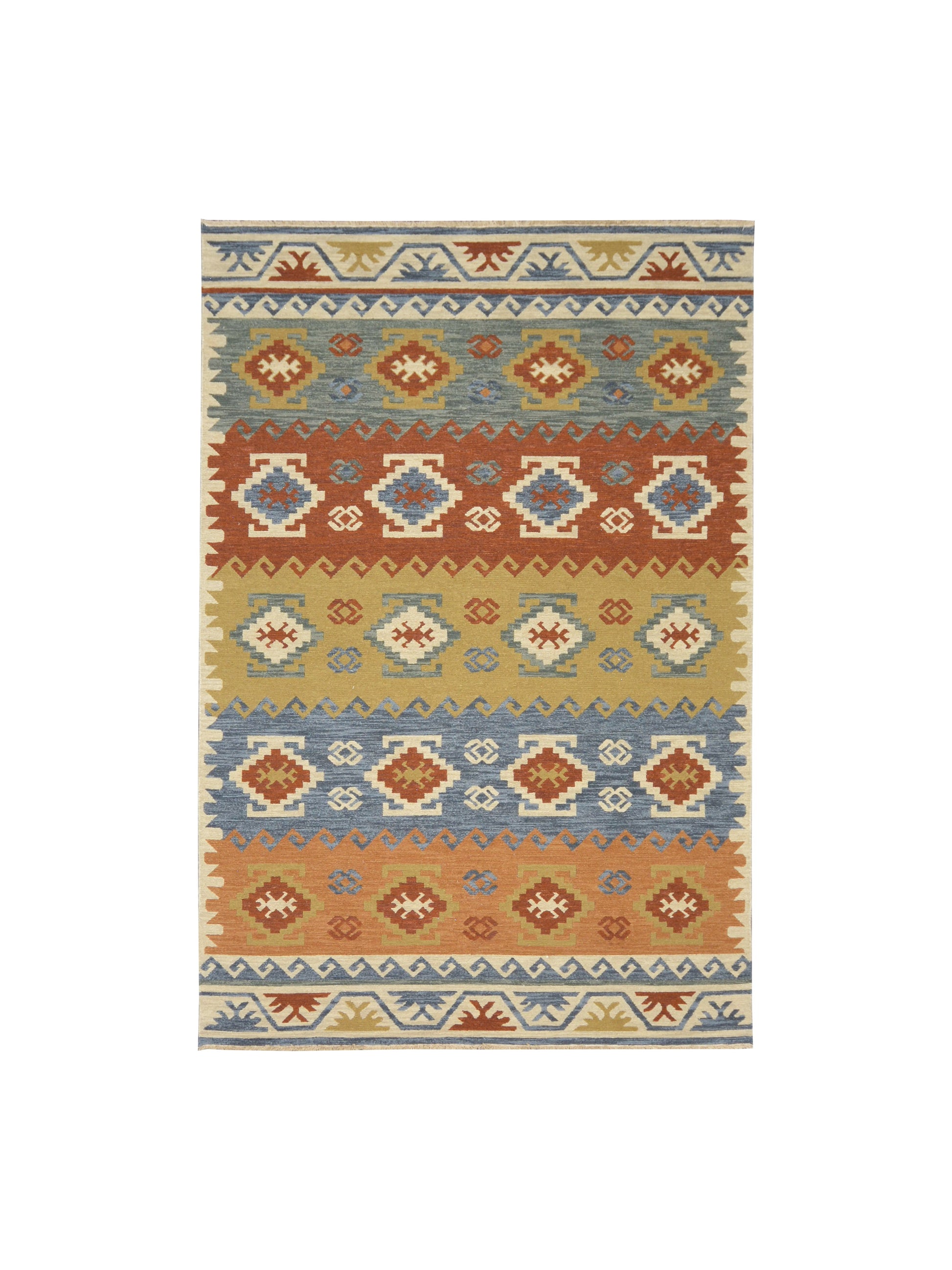 Get trendy with Ivory Pure Wool Traditional Soumak Area Rug 6.0x8.11ft 184x270Cms - Traditional Rugs available at Jaipur Oriental Rugs. Grab yours for $545.00 today!
