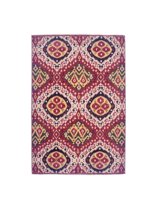 Get trendy with Red Beige Pure Wool Contemporary Handknotted Area Rug 5.6x8.0ft 170x243Cms - Contemporary Rugs available at Jaipur Oriental Rugs. Grab yours for $3080.00 today!