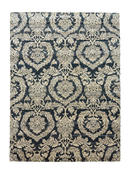 Get trendy with Black and Gold Pure Silk Transitional Handknotted Area Rug 8.10x11.11ft 268x363Cms - Transitional Rugs available at Jaipur Oriental Rugs. Grab yours for $5580.00 today!