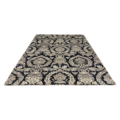 Get trendy with Black and Gold Pure Silk Transitional Handknotted Area Rug 8.10x11.11ft 268x363Cms - Transitional Rugs available at Jaipur Oriental Rugs. Grab yours for $5580.00 today!