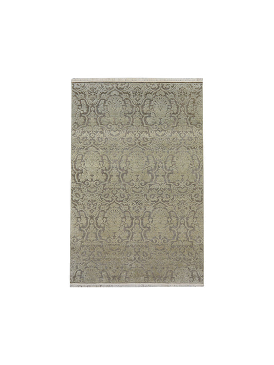 Get trendy with Grey Green Silk, Wool Contemporary Area Rug 5.11x8.11ft 179x272Cms - Contemporary Rugs available at Jaipur Oriental Rugs. Grab yours for $2850.00 today!