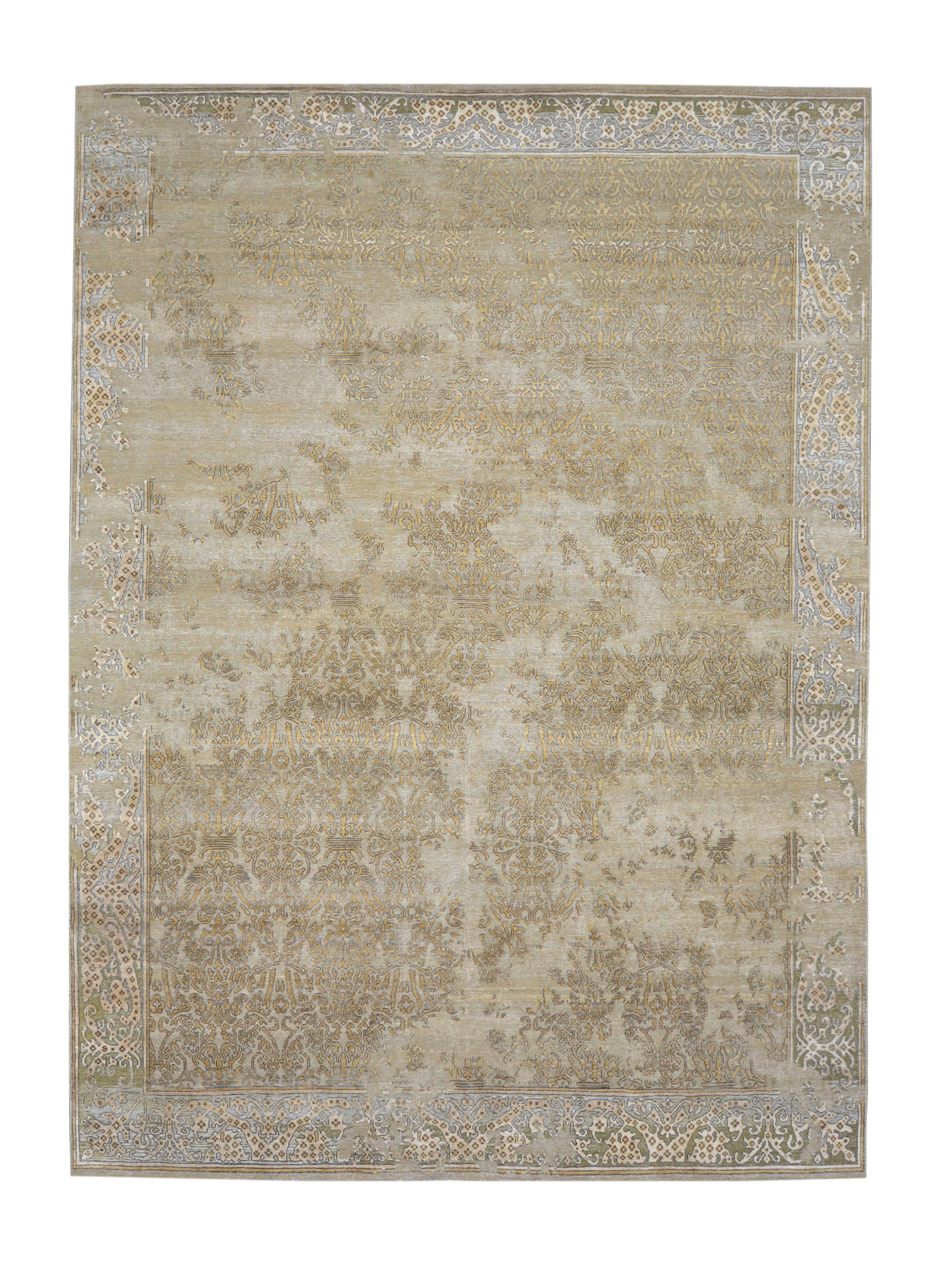 Get trendy with Camel, Gold Pure Silk Erased Handknotted Distressed Area Rug - Contemporary Rugs available at Jaipur Oriental Rugs. Grab yours for $7665.00 today!