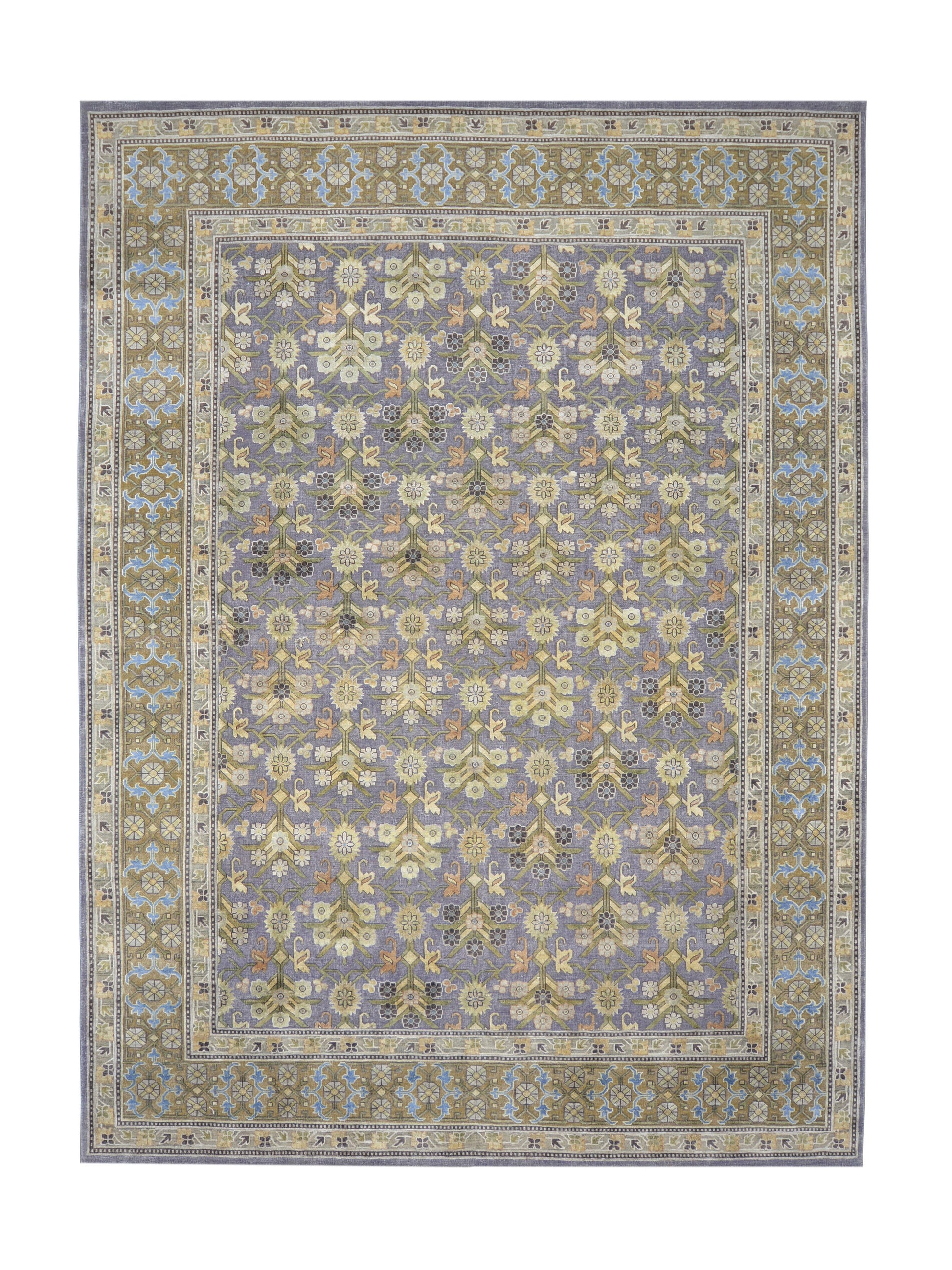 Get trendy with Garden Lavender, Camel, Ivory and Multy Pure Silk Transitional Geometrical Handknotted Area Rug 8.11x12.3ft 273x372Cms - Transitional Rugs available at Jaipur Oriental Rugs. Grab yours for $9830.00 today!