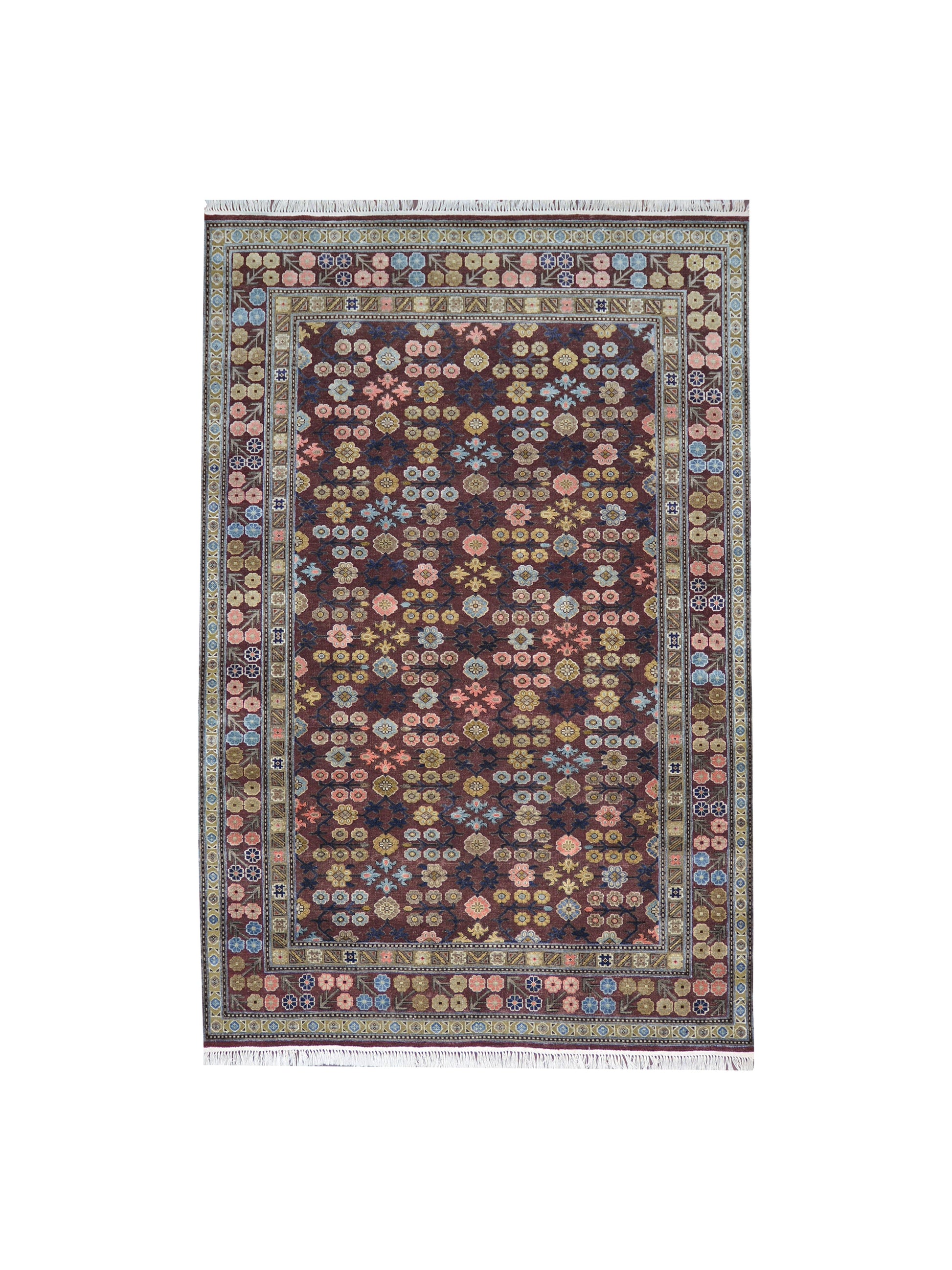 Get trendy with Red and Multy Silk Wool Handknotted Area Rug 5.11x9.2ft 180x279Cms - Traditional Rugs available at Jaipur Oriental Rugs. Grab yours for $2930.00 today!