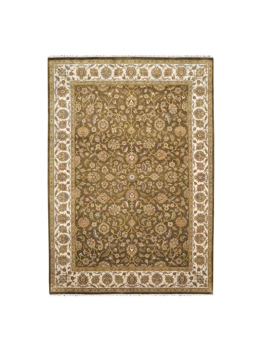 Get trendy with Brown and Ivory Pure Silk Traditional Handknotted luxury Area Rug 6.6x9.5ft 198x286Cms - Traditional Rugs available at Jaipur Oriental Rugs. Grab yours for $4960.00 today!