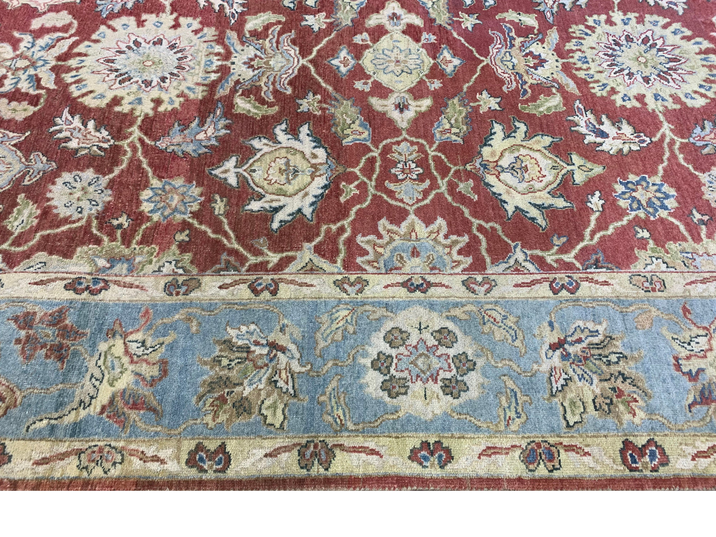 Get trendy with Rust L.Blue Pure Wool Traditional Luxury Handknotted Area Rug 3.10x5.10ft 117x177Cms - Contemporary Rugs available at Jaipur Oriental Rugs. Grab yours for $1115.00 today!