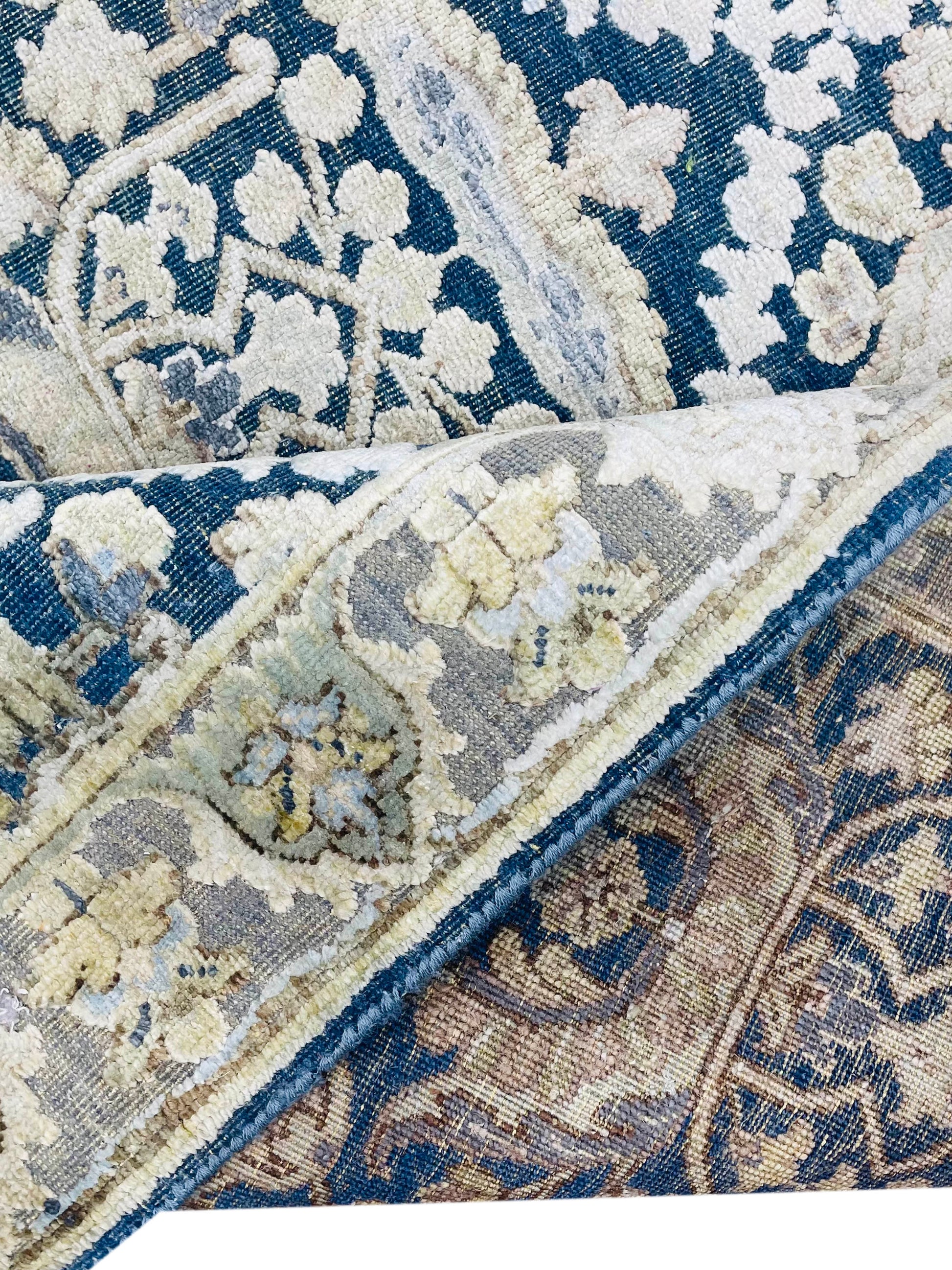 Get trendy with Ivory & Blue Viscose & Wool Contemporary Handknotted Area Rug 8.10x12.0ft 268x367Cms - Contemporary Rugs available at Jaipur Oriental Rugs. Grab yours for $4455.00 today!