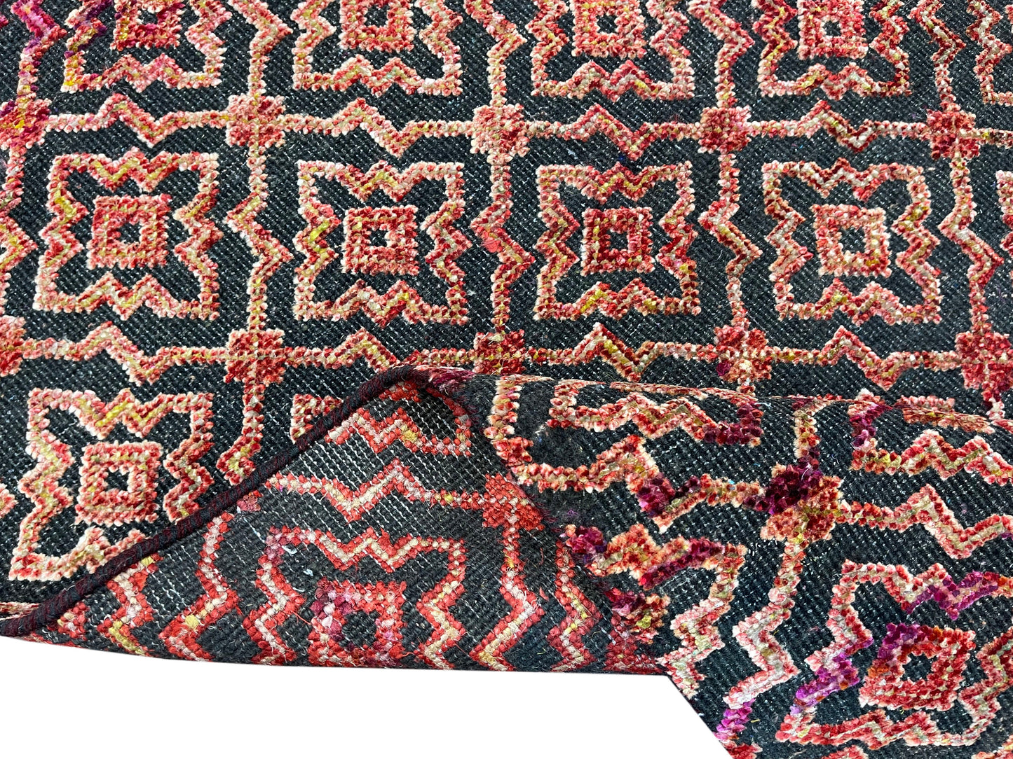 Get trendy with Contemporary Handknotted Runner Rug Red and Black 3X11.9ft 92x357cms - Runner Rugs available at Jaipur Oriental Rugs. Grab yours for $2115.00 today!