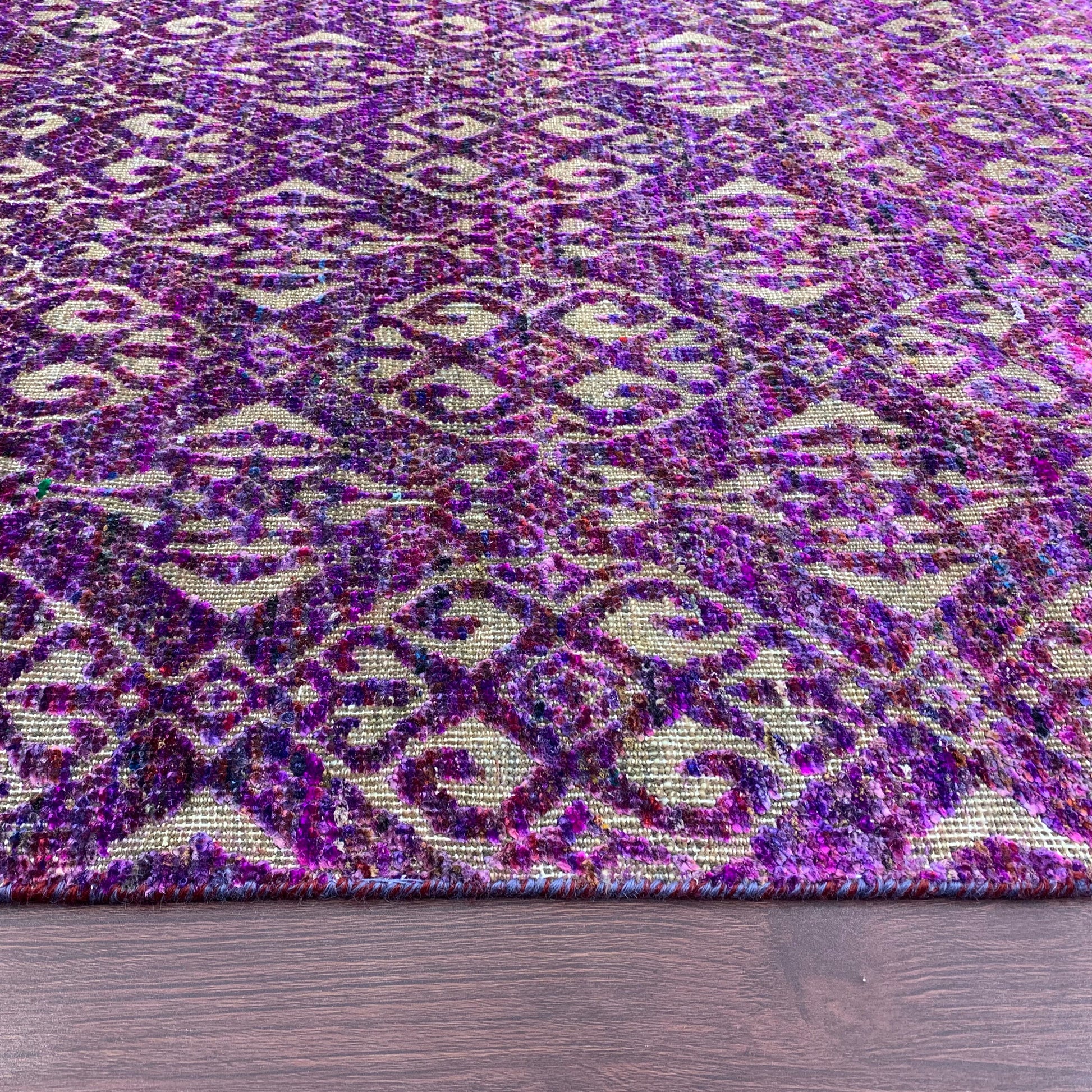 Get trendy with Pink Sari Silk and Wool Transitional Handknotted Area Rug 7.9x10.2ft 235x308Cms - Contemporary Rugs available at Jaipur Oriental Rugs. Grab yours for $4730.00 today!