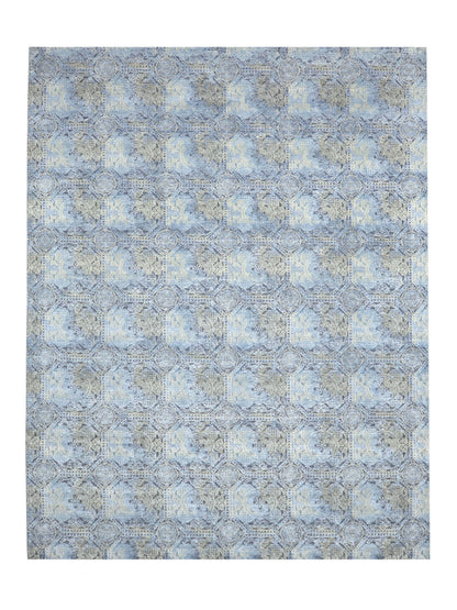 Get trendy with Blue, Grey Silk and Wool Distressed Geometrical Handknotted Area Rug 8.11x12ft 273x365Cms - Contemporary Rugs available at Jaipur Oriental Rugs. Grab yours for $6390.00 today!