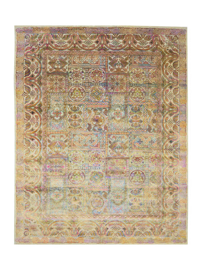 Get trendy with Gold, Pink and Multy Sari Silk Modern Handknotted Area Rug 8.11x12.3ft 272x373Cms - Modern Rugs available at Jaipur Oriental Rugs. Grab yours for $5400.00 today!