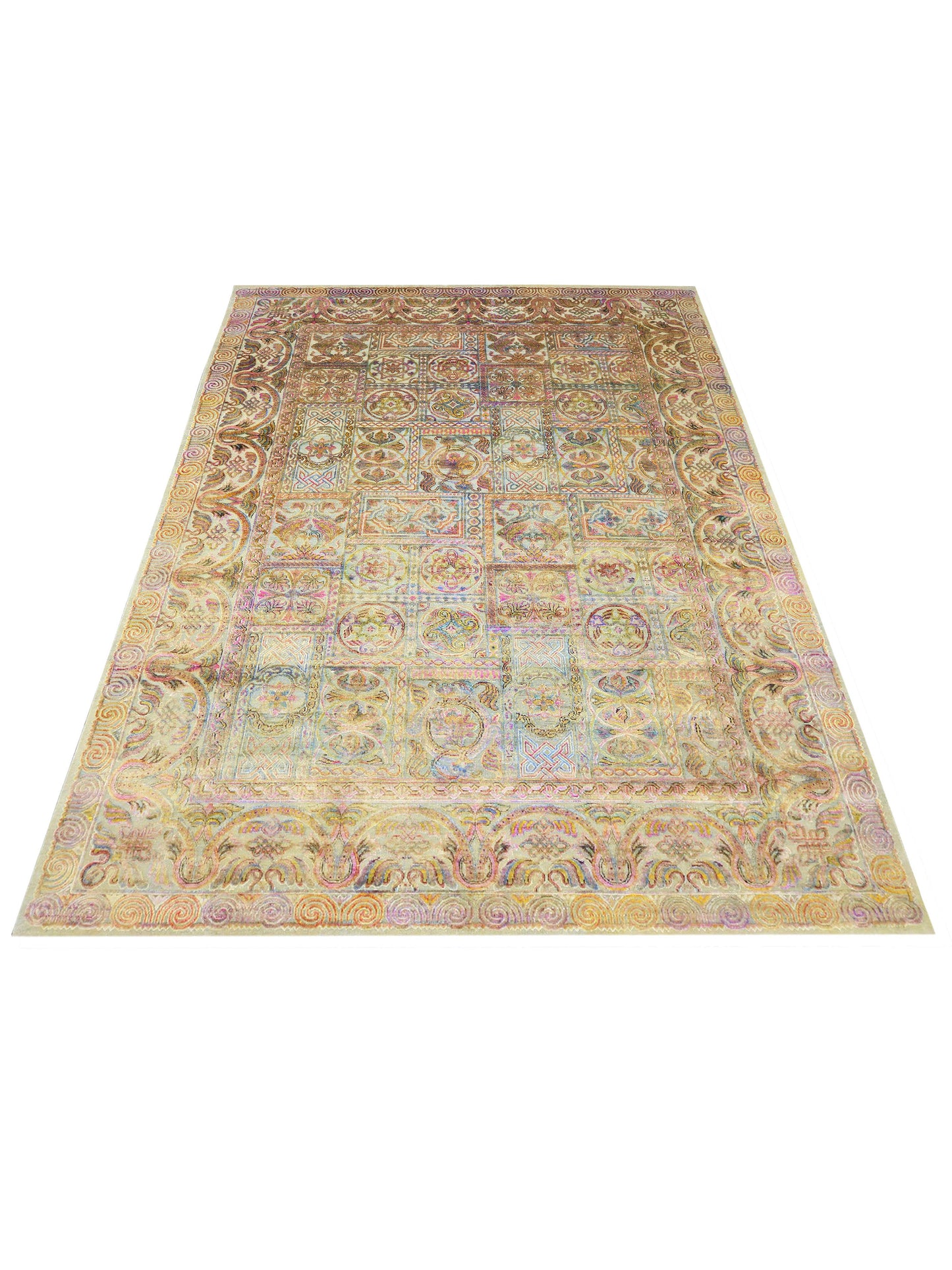 Get trendy with Gold, Pink and Multy Sari Silk Modern Handknotted Area Rug 8.11x12.3ft 272x373Cms - Modern Rugs available at Jaipur Oriental Rugs. Grab yours for $5400.00 today!