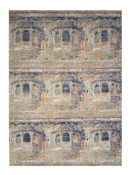 Get trendy with Brown, Orange Viscose & Wool Handknotted Area Rug 8.11x12ft 271x366Cms - Contemporary Rugs available at Jaipur Oriental Rugs. Grab yours for $4495.00 today!