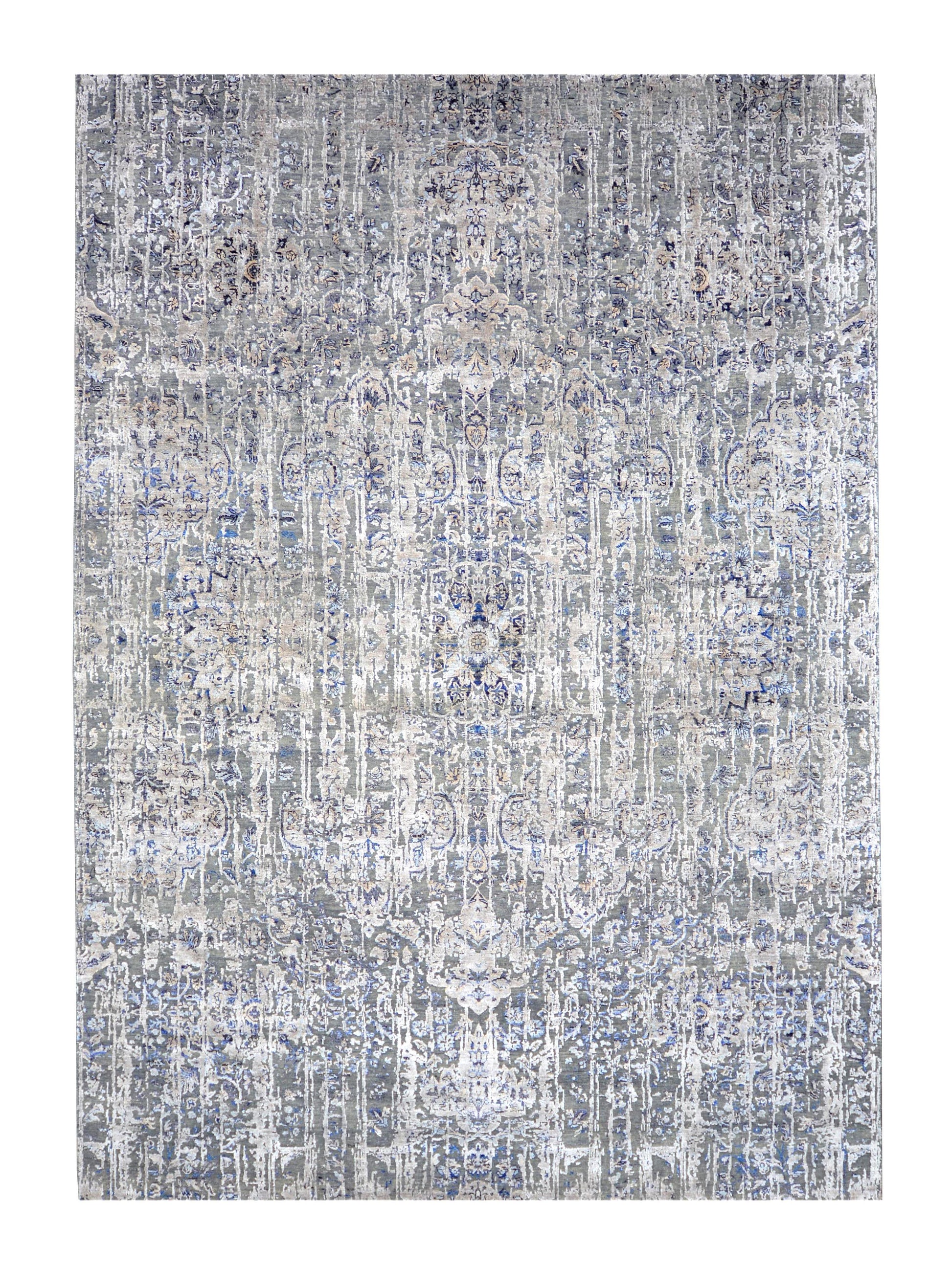 Get trendy with Grey, Blue Viscose & Wool Transitional Handknotted Area Rug 8.9x12.4ft 267x376Cms - Contemporary Rugs available at Jaipur Oriental Rugs. Grab yours for $5830.00 today!