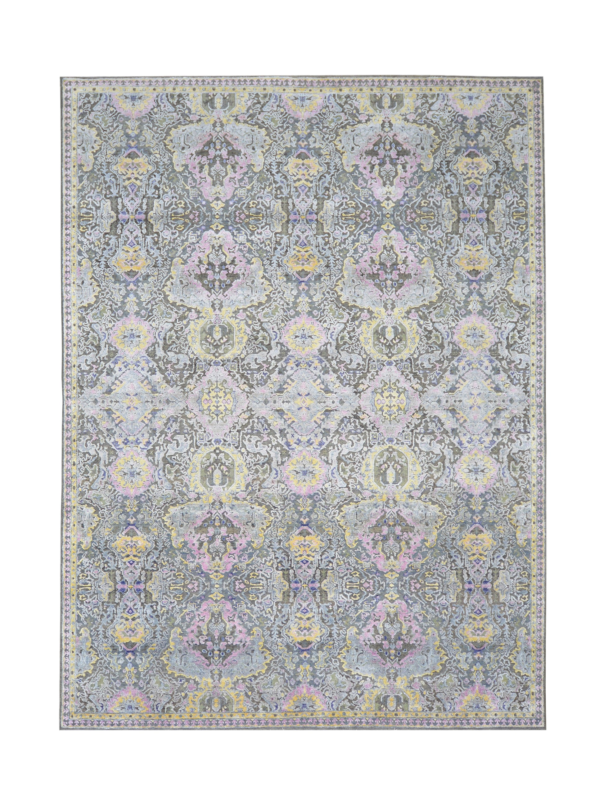 Get trendy with Grey & Pink Viscose & Wool Contemporary Handknotted Area Rug 8.8x11.11ft 263x363Cms - Contemporary Rugs available at Jaipur Oriental Rugs. Grab yours for $4340.00 today!