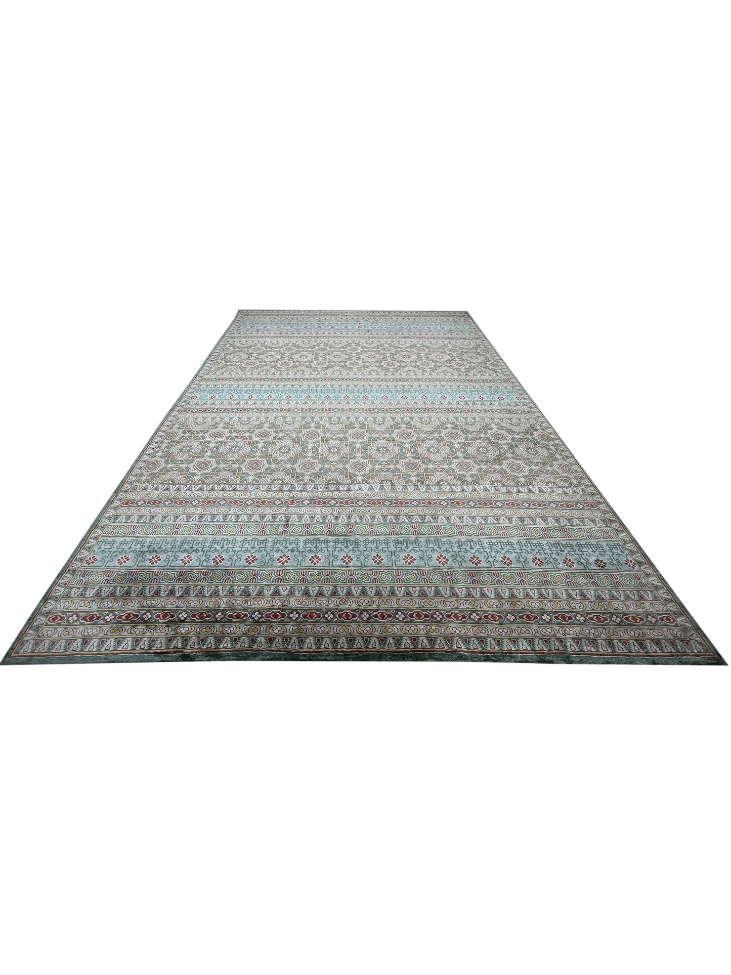 Get trendy with Blue, Grey Pure Silk Transitional Geometrical Area Rug 9.11x13.9ft 301x419Cms - Contemporary Rugs available at Jaipur Oriental Rugs. Grab yours for $9820.00 today!