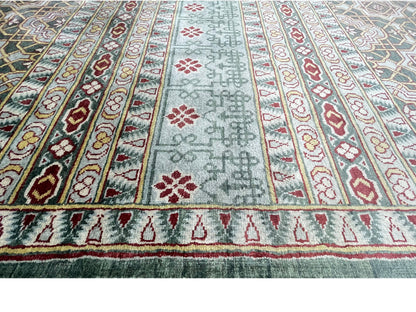 Get trendy with Blue, Grey Pure Silk Transitional Geometrical Area Rug 9.11x13.9ft 301x419Cms - Contemporary Rugs available at Jaipur Oriental Rugs. Grab yours for $9820.00 today!