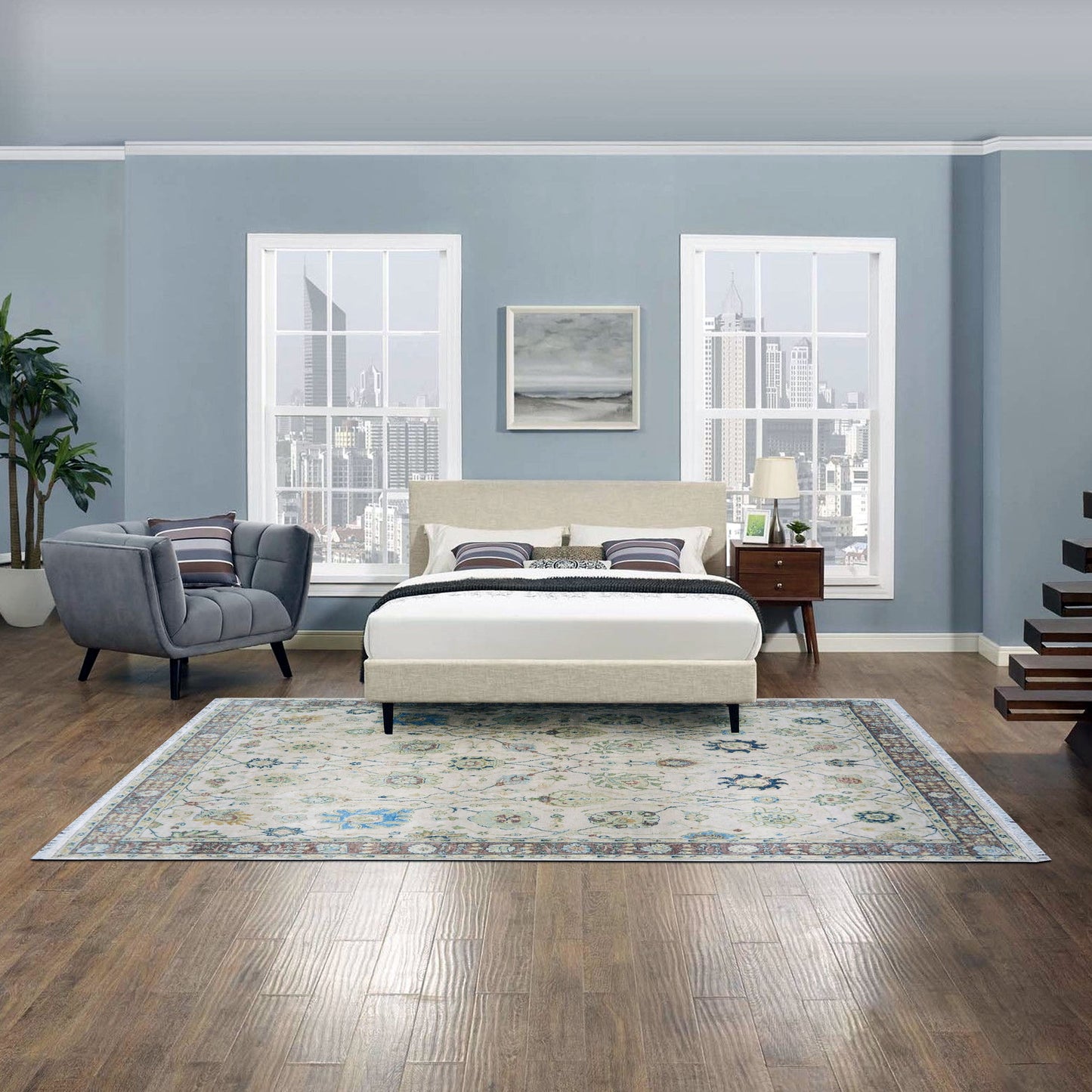 Get trendy with Ivory Multi Pure silk Transitional Handknotted Area Rug 7.9x10ft 236x305Cms - Contemporary Rugs available at Jaipur Oriental Rugs. Grab yours for $9300.00 today!