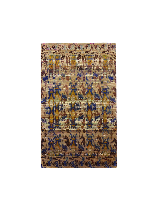 Get trendy with Camel Multi Pure Sari Silk Modern Area Rug 4.11x8.3ft C149x250Cms - Modern Rugs available at Jaipur Oriental Rugs. Grab yours for $2920.00 today!