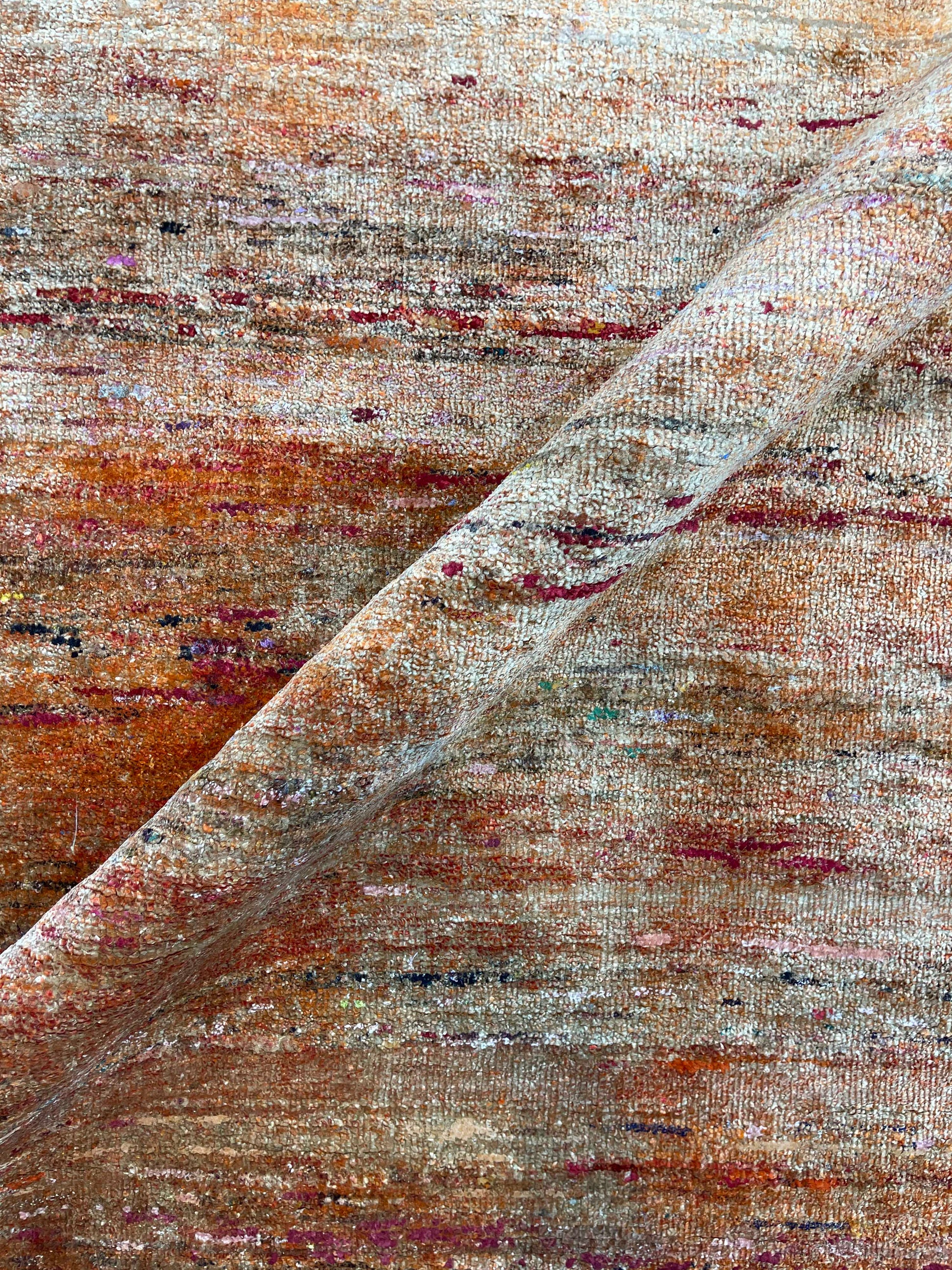 Get trendy with Orange Sari Silk Textured Modern Handknotted Area Rug 5.10x9.0ft 178x274Cms - Modern Rugs available at Jaipur Oriental Rugs. Grab yours for $3780.00 today!