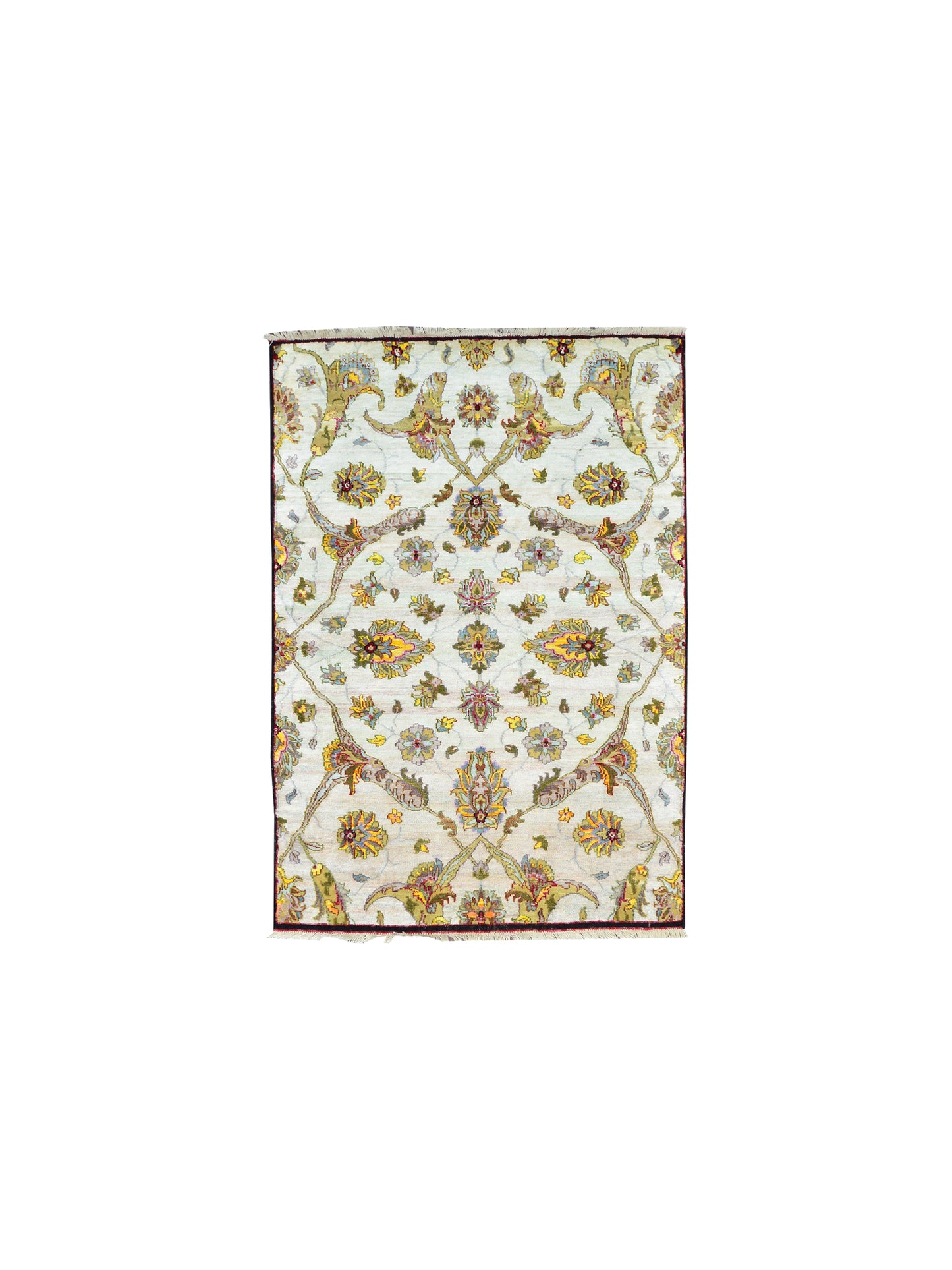Get trendy with Ivory Multi Pure Silk Contemporary Handknotted Area Rug 3.11x6.0ft 119x183Cms - Contemporary Rugs available at Jaipur Oriental Rugs. Grab yours for $1690.00 today!