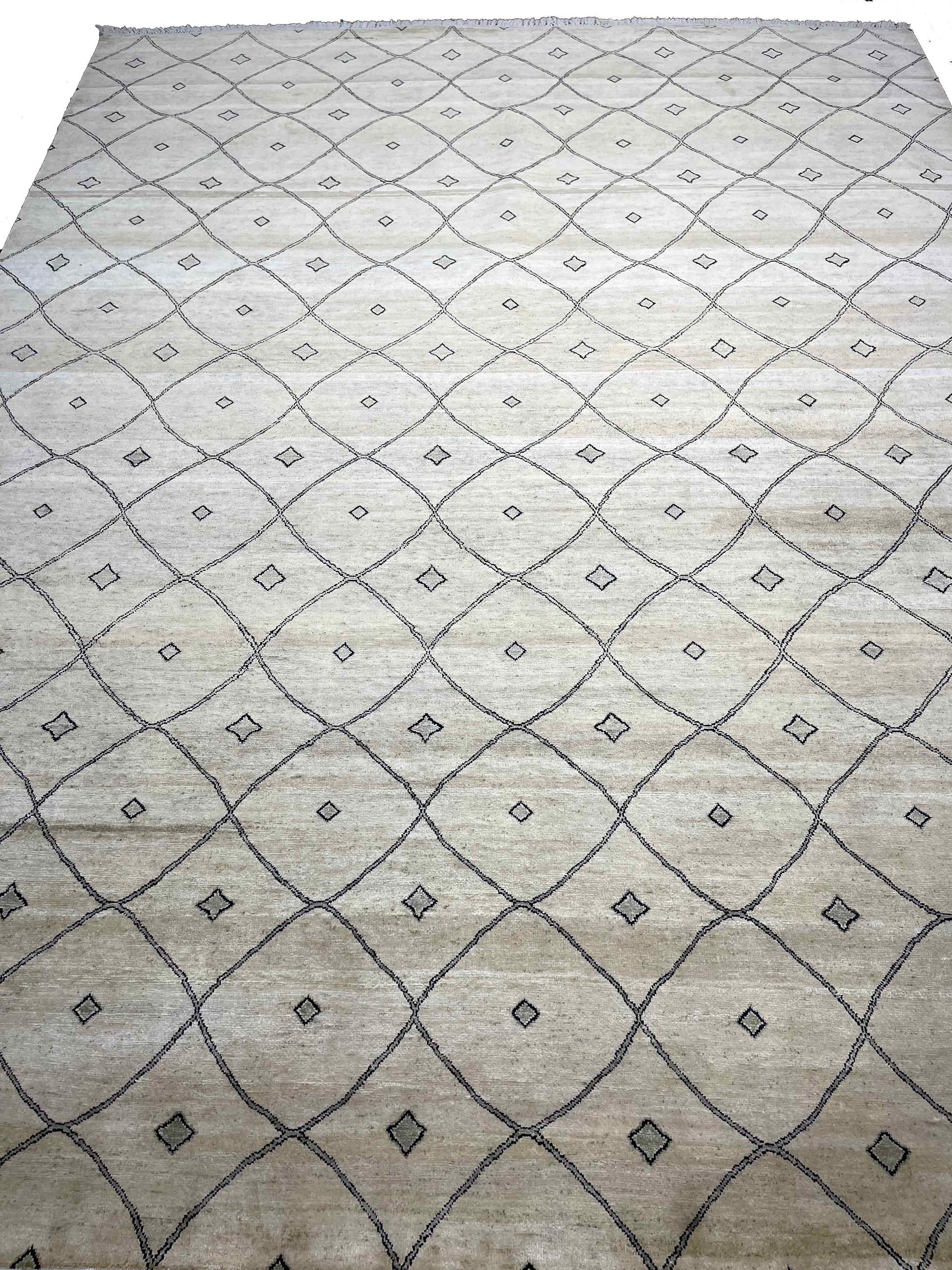 Get trendy with Ivory Pure Silk Modern Handknotted Area Rug 7.11x10.4ft 241x314Cms - Traditional Rugs available at Jaipur Oriental Rugs. Grab yours for $5890.00 today!