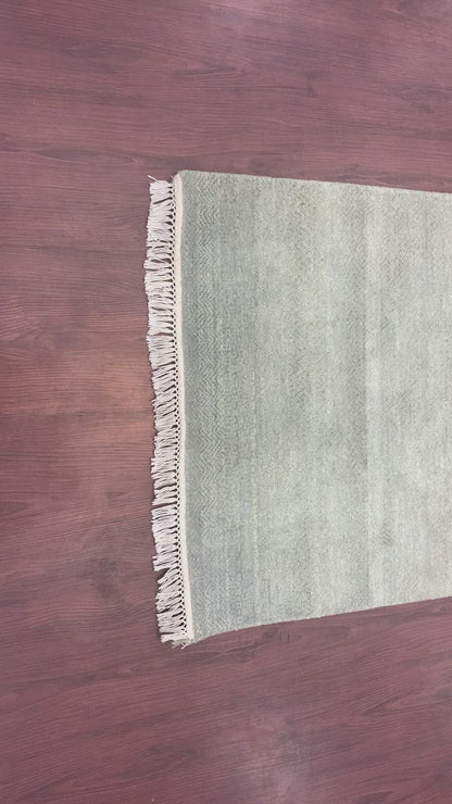 Grey Viscose Wool Modern Handknotted Area Rug 2.11x5.3ft 89x161Cms